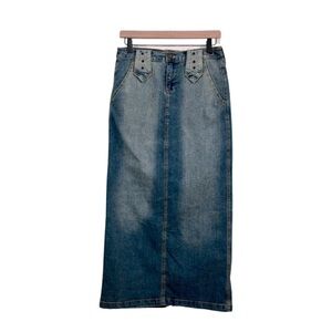 Juniors Long Stone Wash Jean Skirt